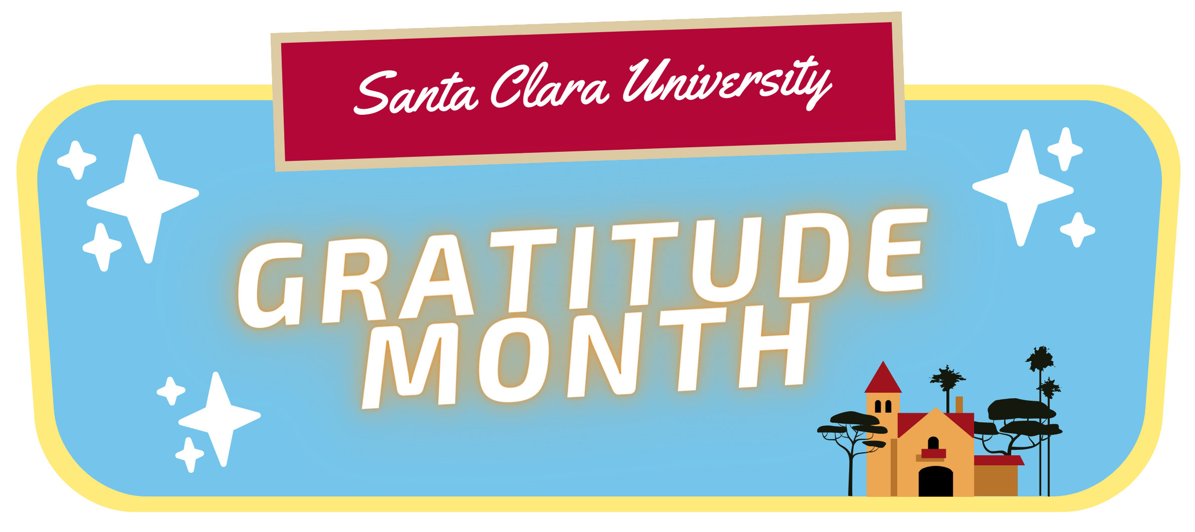 Gratitude Month Logo, shows the text and an outline of santa clara.