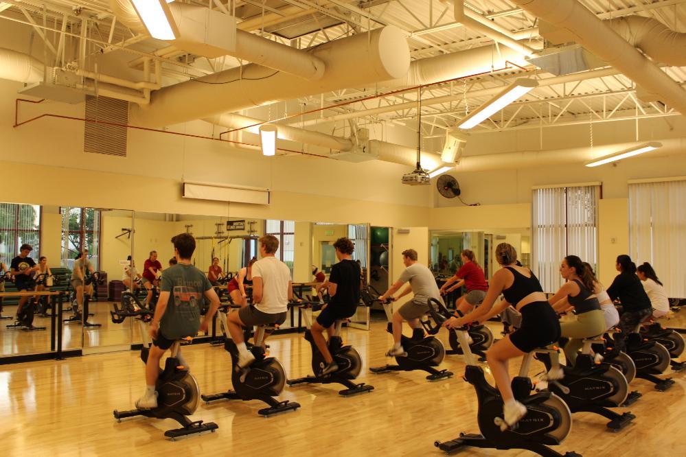 Group of people at a cycling class