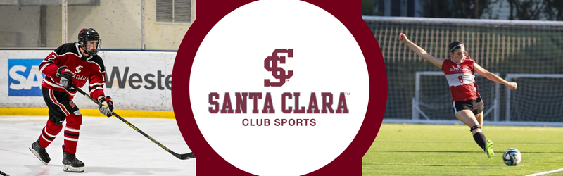 Image of men's ice hockey and women's club soccer with the club sports logo in the center