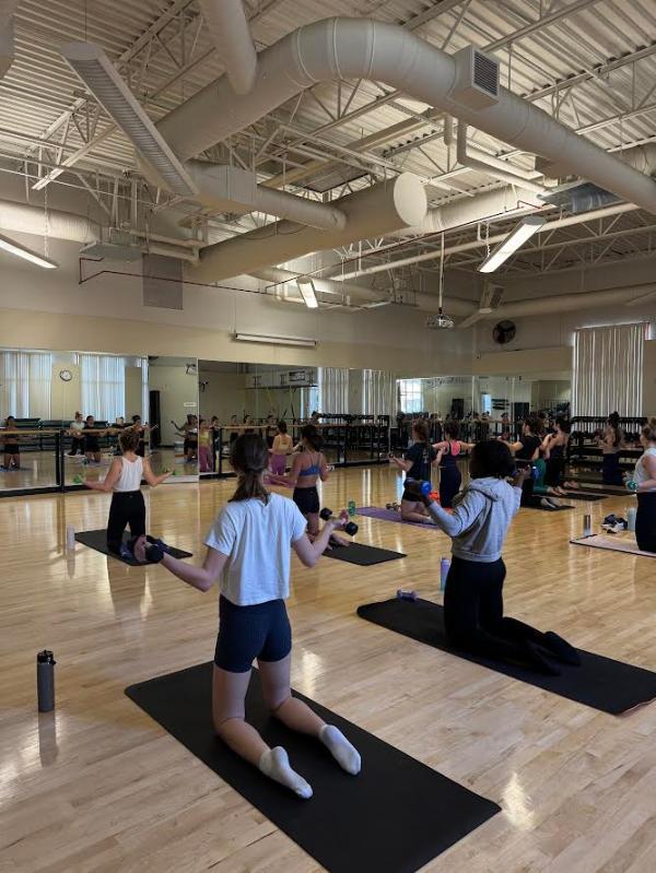 Students taking fitness class