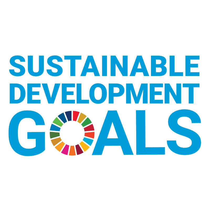 The words, SUSTAINABLE DEVELOPMENT GOALS, written in blue with the letter O filled with 17 colored tiles
