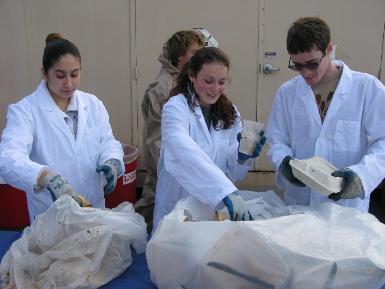 students sorting waste at a waste characterization