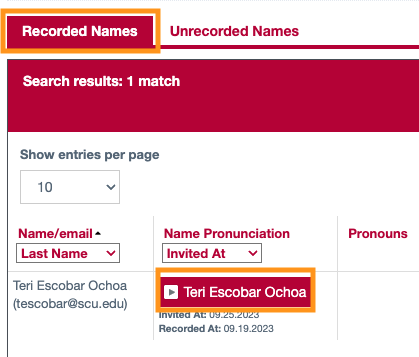 Namecoach listen to recording in Camino