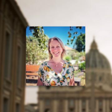 Profile photo of Maria Judnick with a background of Vatican City