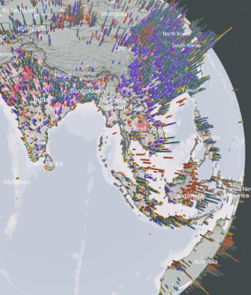 plumes of pollution from various countries