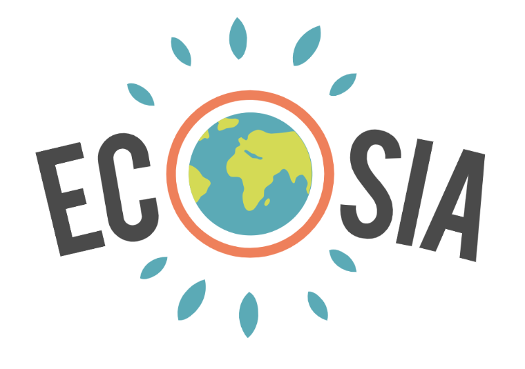 The word, ECOSIA, with the earth outlined in an orange circle as the O