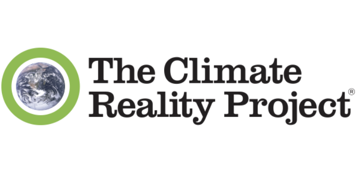 The earth surrounded by a light green circle next to the words, Climate Reality Project