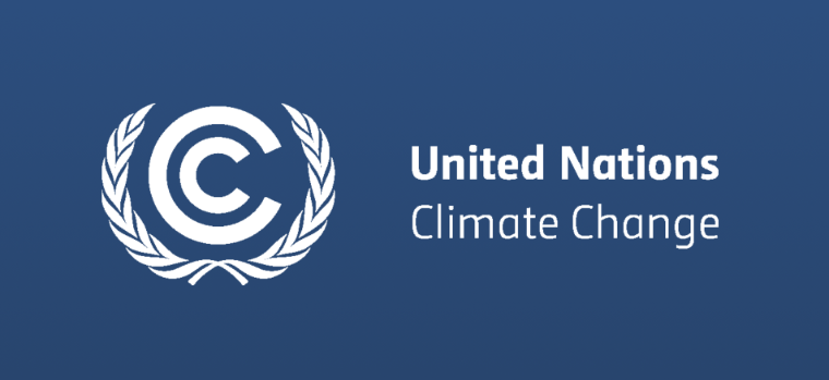United Nations Climate Change logo, two cocentric letter C's with laurel branches around it