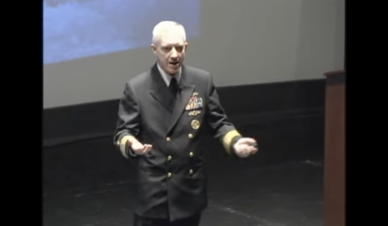 Oceanographer for the U.S. Navy, Rear Admiral David Titley, speaks on stage at the TEDxPentagon event