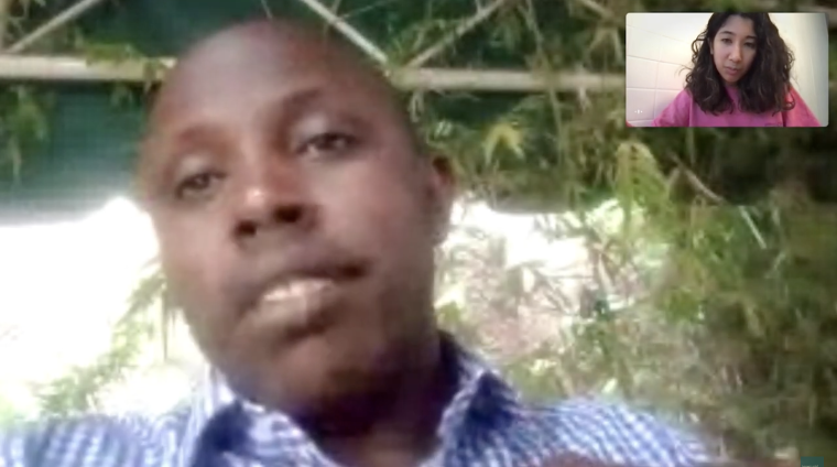 Samwel Nangiria speaks on a video call with interviewer  Kristy Drutman