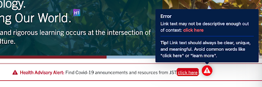 screenshot of link error on JST site