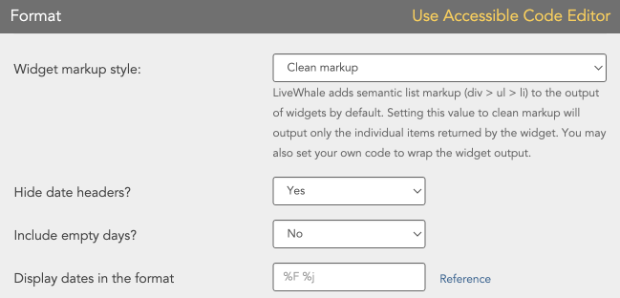 Livewhale Format section widget entries
