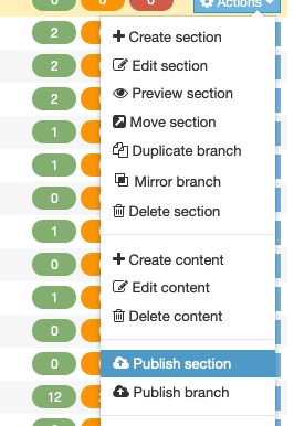 Publishing options in Site Structure view