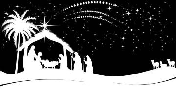 Nativity scene in black and white