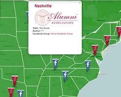 Alumni map highlighting Tennessee Facebook group.