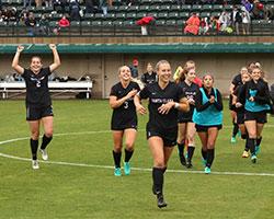 SCU Women's soccer leaving field victorious.