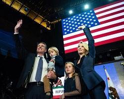Gavin Newsom with his family celebrating a 2018 gubernatorial victory