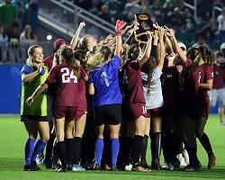 Women's Soccer 2021 College Cup celebration picture. 