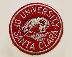 Red University of Santa Clara patch with white lettering. 