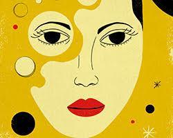 Illustration of woman's face emerging from golden yellow background.