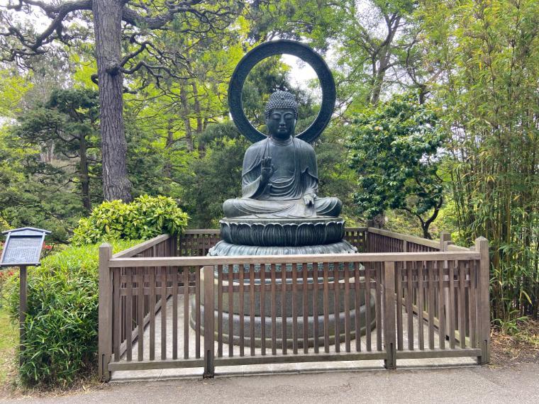 Buddha statue, Japanese Tea Garden, Golden Gate Park, San Francisco. [Photo by Kate Soifer, SCU '22.]