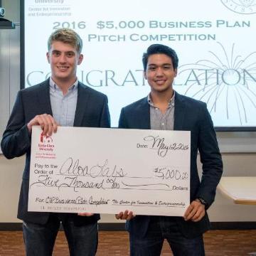 Reece Jackson '18 and Christian Raroque, winners of CIE's $5,000 Grand Prize Product Pitch Competition