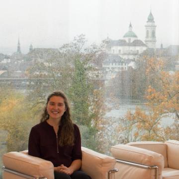 Allie Sibole ’14 at her company’s Switzerland office  Credit: Josh McManus image link to story