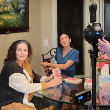 Santa Clara University hired a cast and crew who worked on scenes at a staged home studio. Photo courtesy of Wadooah Wali image link to story
