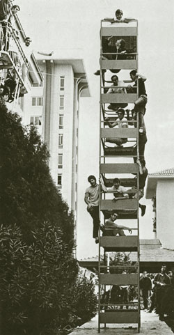 In the 1970s, a group of SCU engineers set out to determine how high a stack of bedframes they could make.