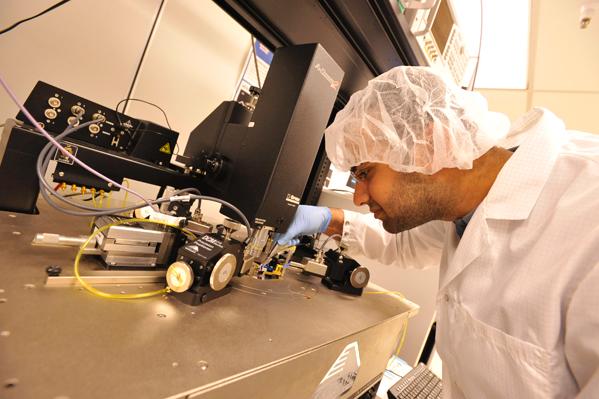 Electrical engineering Ph.D. student Anshul A. Vyas testing carbon nanotube interconnects using Cascade probe station.