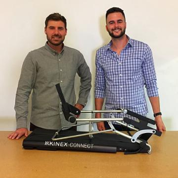 Joseph Burke ’12 and Greg Method ’12 with the redesigned Continuous Passive Motion device. Photo courtesy of Greg Method