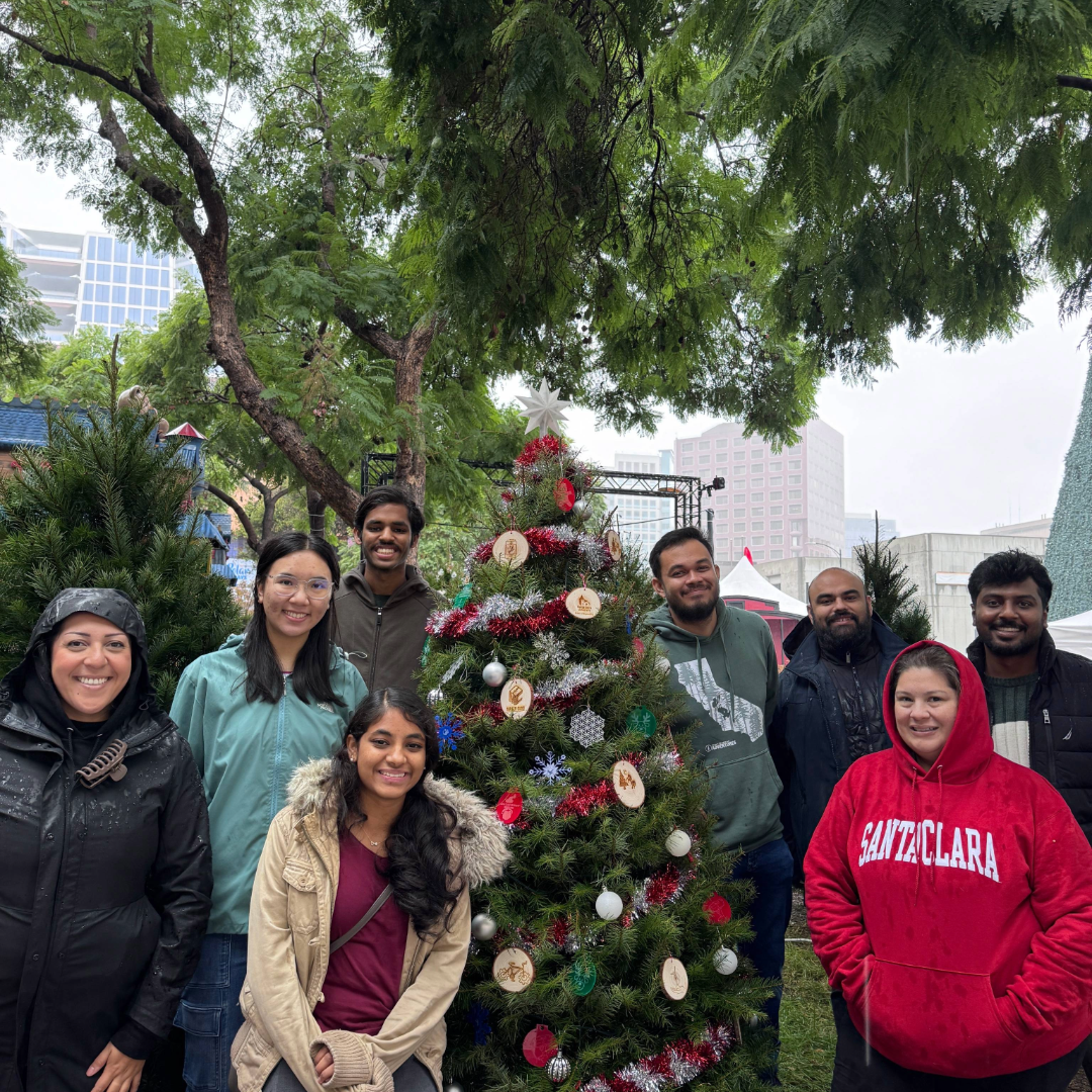 Engineering graduate students and staff at Christmas in the Park