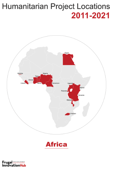Frugal Innovation Hub humanitarian project locations in Africa