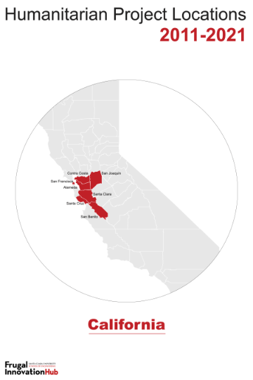 Frugal Innovation Hub humanitarian project locations in California