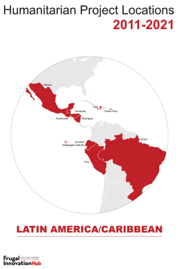 Frugal Innovation Hub humanitarian project locations in Latin America and the Caribbean