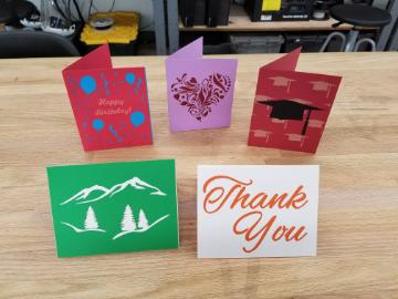 Greeting cards made using a laser cutter