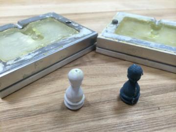 Sample injection molded pawn to replicate a 3D printed part
