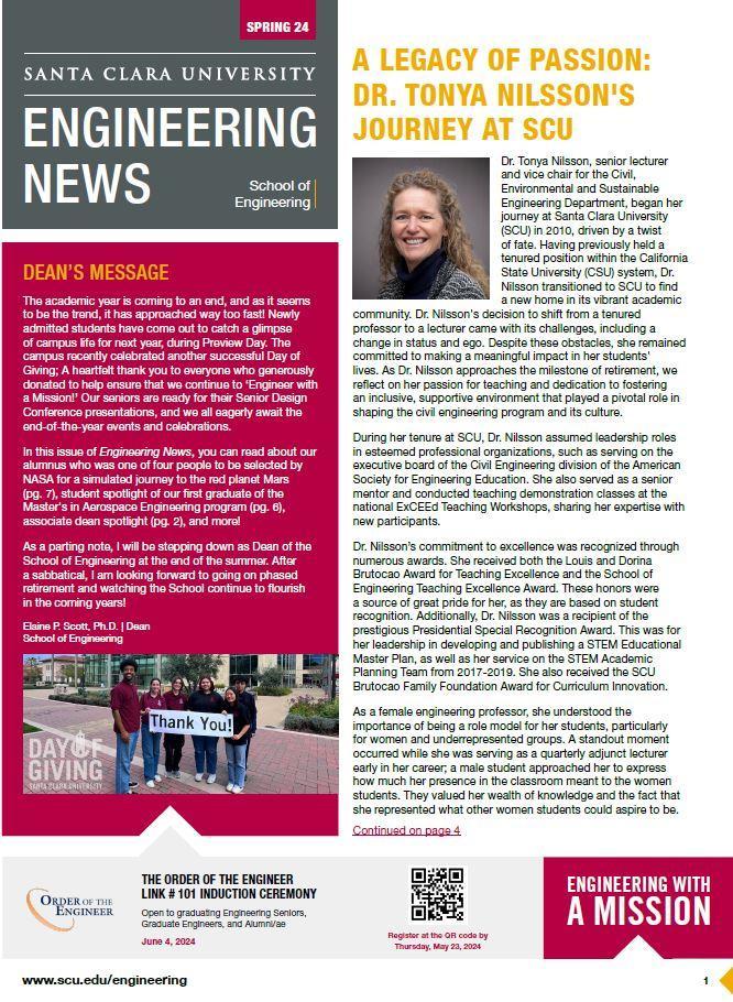 A graphic of the front page of the Engineering News Spring 2024