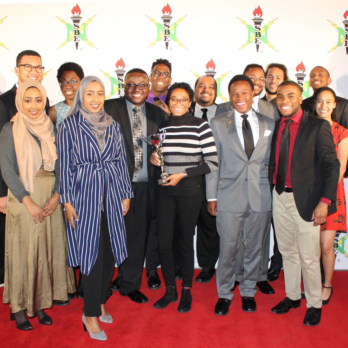 SCU NSBE students pose with their Best Small Chapter Award image link to story