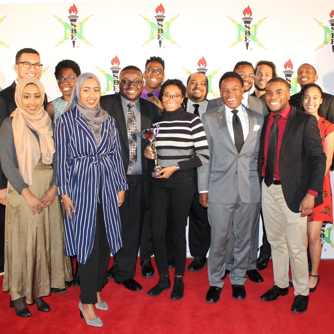 SCU NSBE students pose with their Best Small Chapter Award
