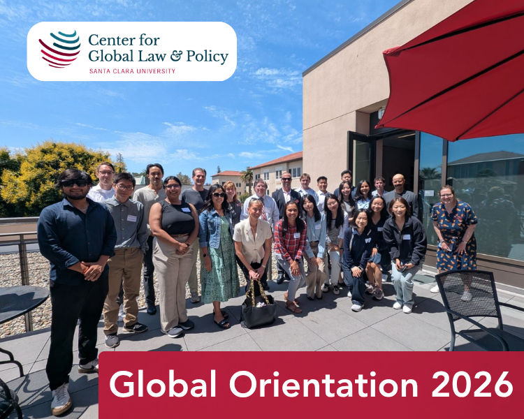 group of attendees at global orientation on a porch with CGLP logo and Global orientation 2026 text