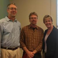 Michael Kevane and Bill Sundstrom receiving the 2016 Leavey Impact Award for Teaching & Learning.
