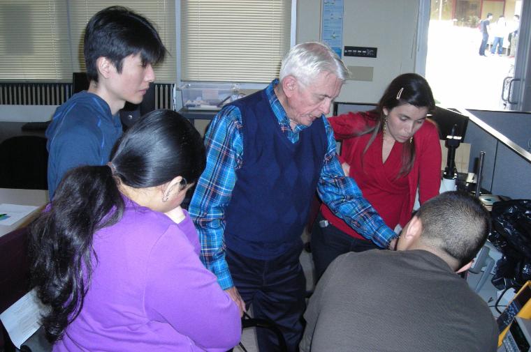 Tim Healy with students in the Latimer Energy Lab.