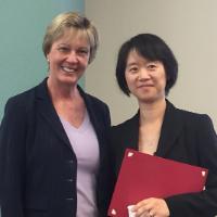 Siqi Li receiving the 2016 Leavey Impact Award for Research