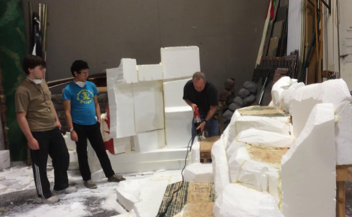 theatre students build a stage prop 