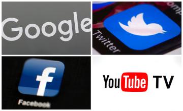 Logos of Google, Twitter, Facebook, and YouTube image link to story