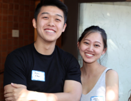 Two accounting students celebrating at the end of year BBQ celebration.