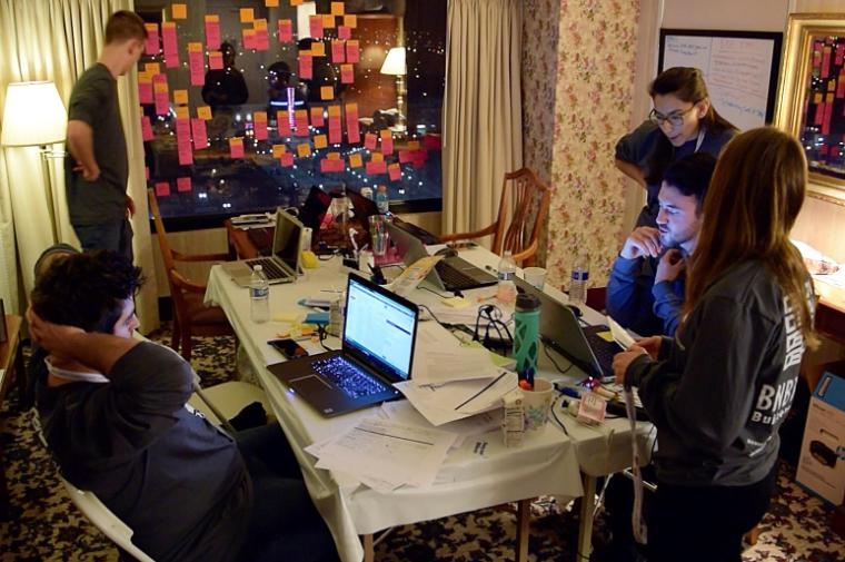 Civil engineering students turned their hotel room into a contest command  center.
