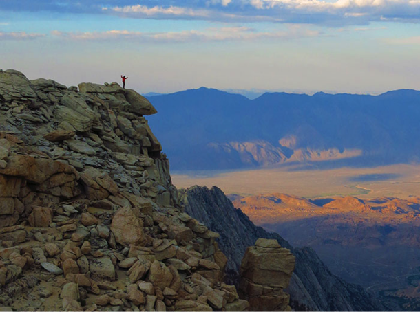 ESS Senior Sean Reilly takes in the view from high in the Eastern Sierra. Mix and Reilly are developing climate records to determine if the southern Sierra rose more recently than the north side and explore the interaction between uplift and changes in atmospheric circulation. image link to story