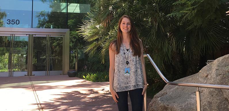 Genevieve outside her office at ESRI